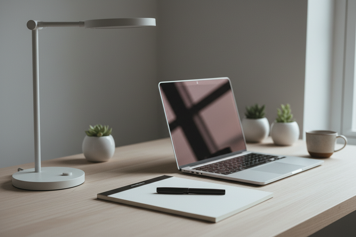 Clean desk with notebook
