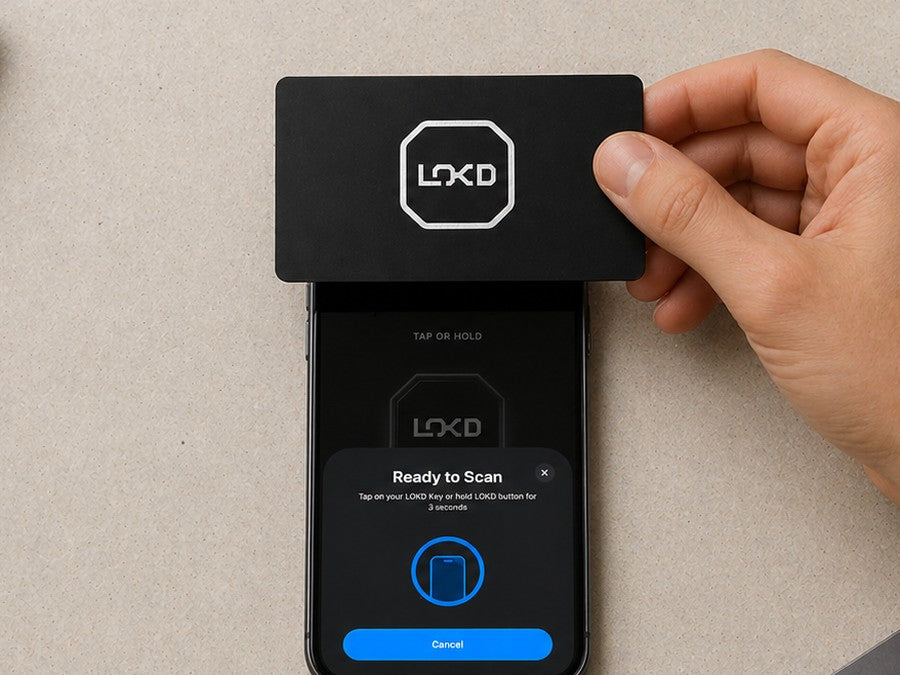 A LOKD Keycard being tapped against a phone
