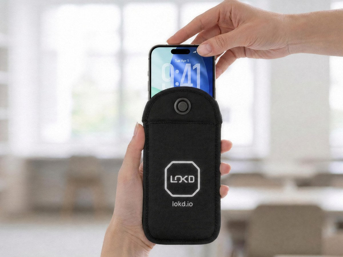 A phone being placed into a LOKD Pouch